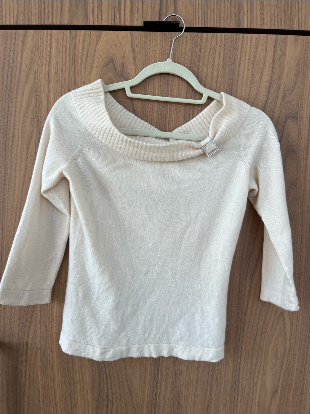 Margaret Oleary Cream Boatneck Sweater with Decorative Buckle